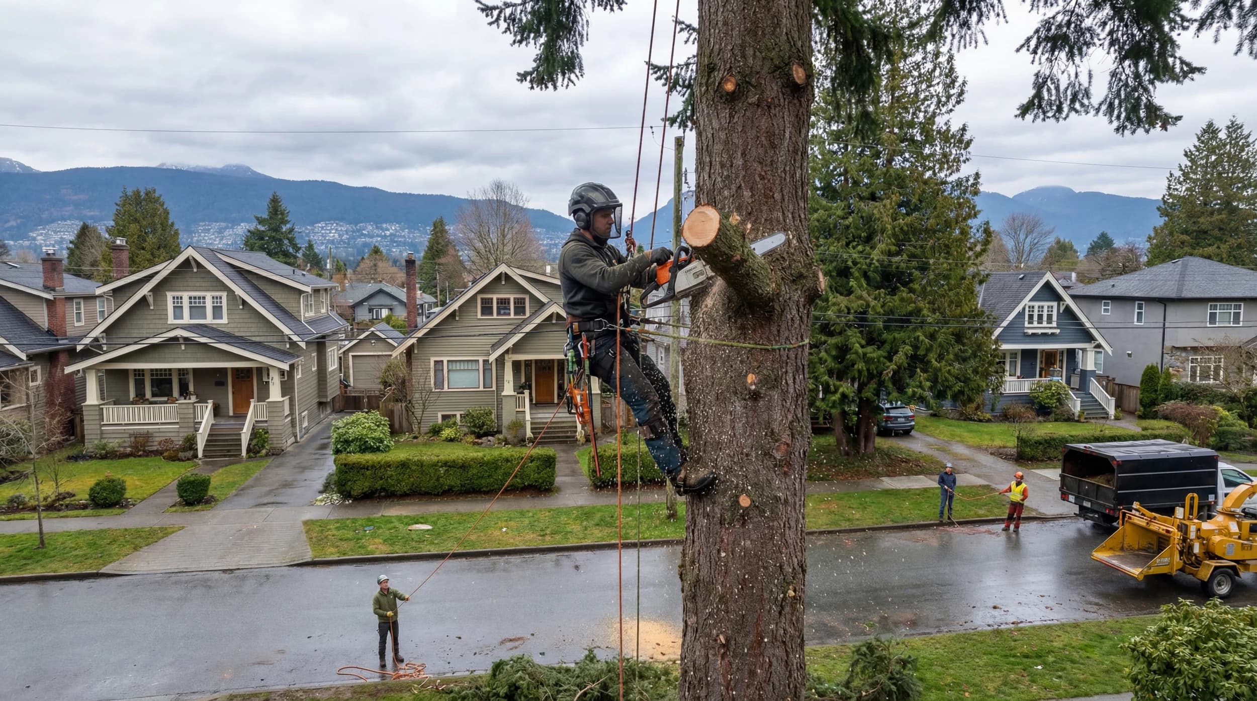 Tree service Vancouver — ISA-certified arborist climbing at height in Greater Vancouver