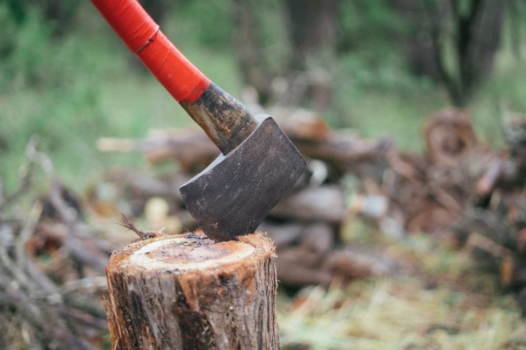 photo of axe on wooden log 3619797